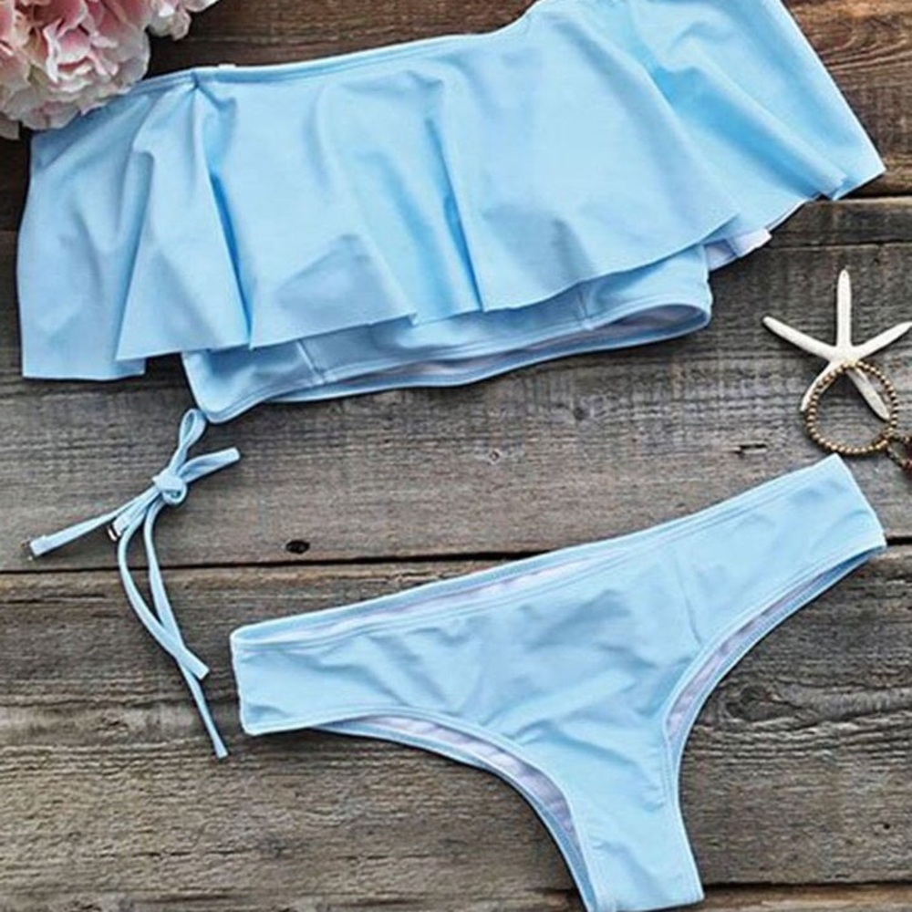 Blue Off The Shoulder Two Piece Bathing suit